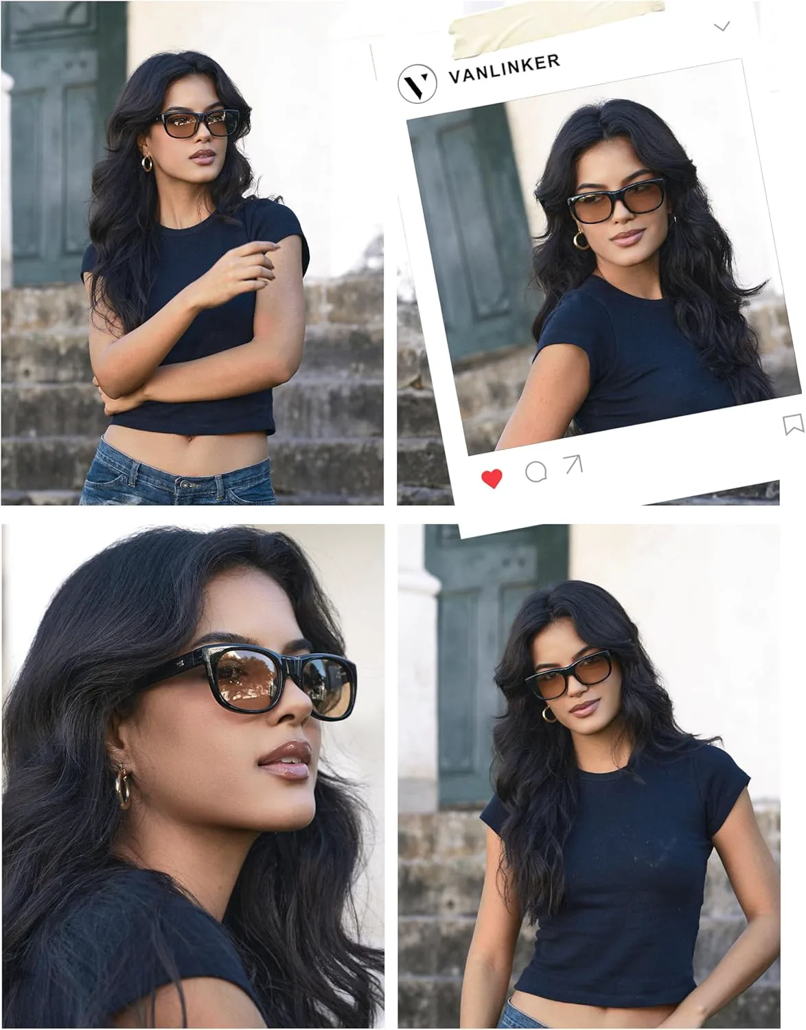 

Солнцезащитные очки VANLINKER Retro Polarized Square для женщин и мужчин, модные, с мягкой квадратной оправой, прямоугольные, модель VL9866, C2-black/Brown