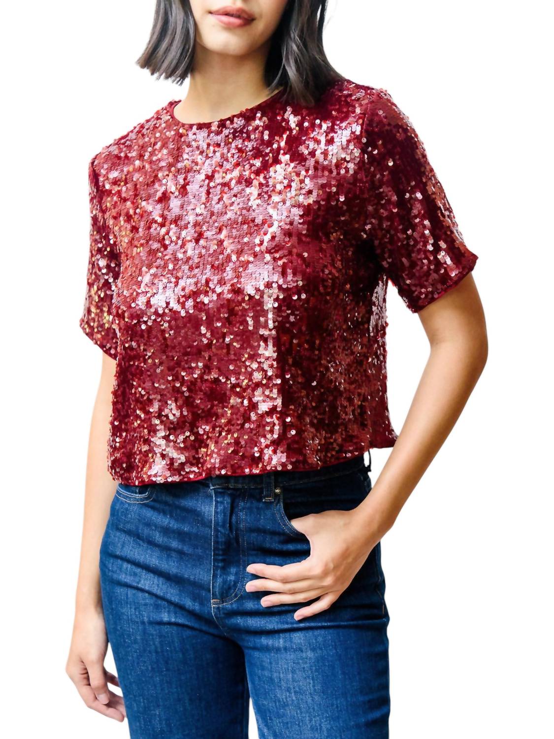 

Топ Louise Sequin в бордовом цвете Suncoo