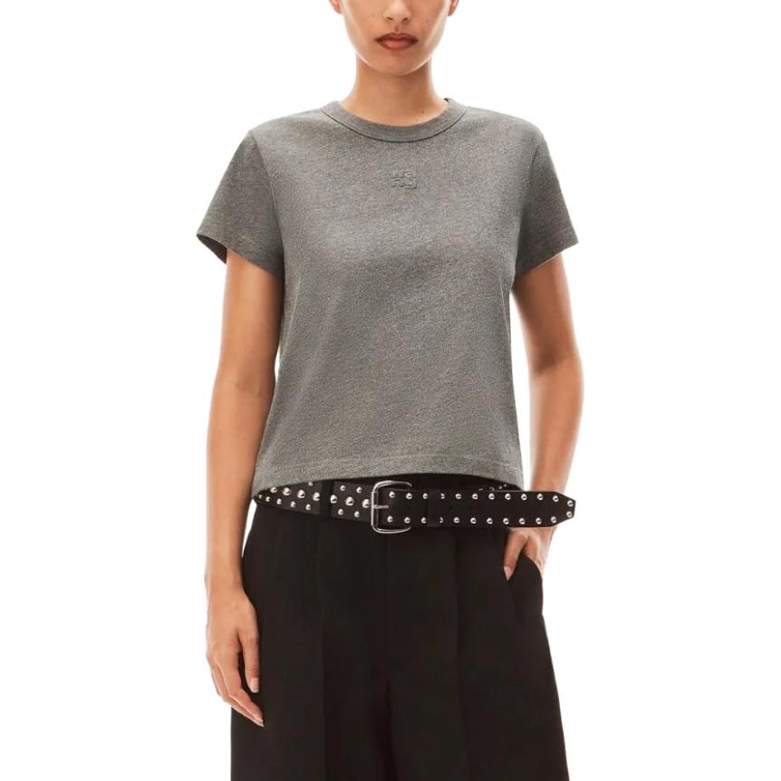 Футболка с пайетками и логотипом Puff в стиле Alexander Wang, серый — фото 3