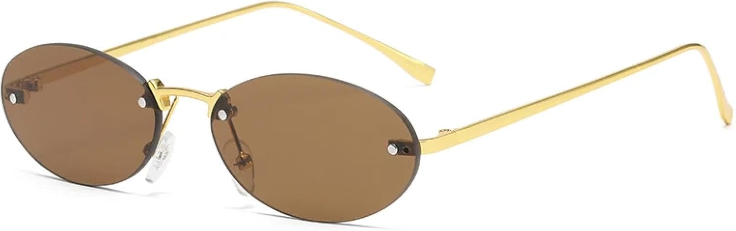 

Овальные солнцезащитные очки без оправы для женщин, защита от УФ-излучения UV400, маленькие градиентные цветные линзы, металлическая оправа, панк-стиль, декоративные очки для мужчин TVTBBVV, Brown