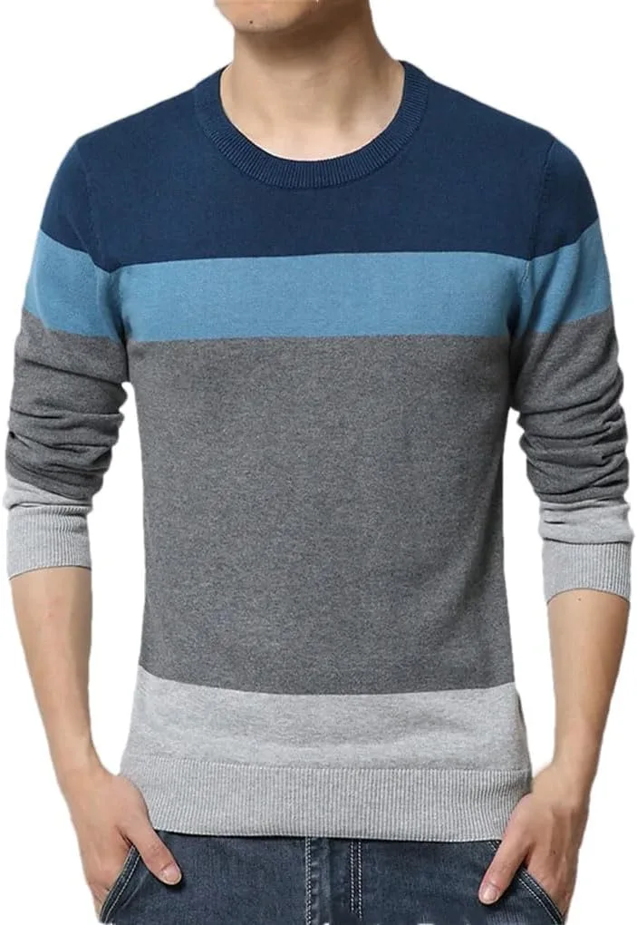 Мужской свитер O Neck в полоску Slim Fit