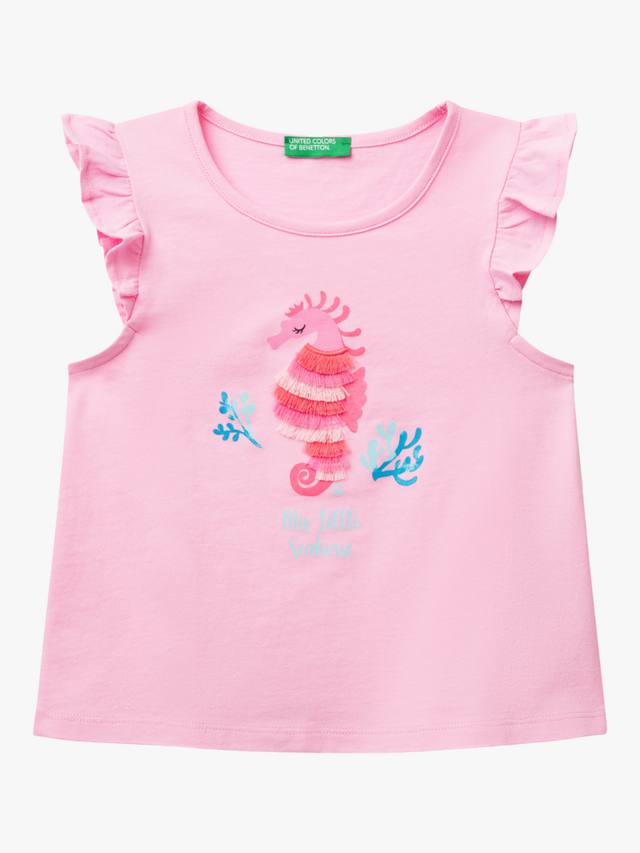 

Детский топ с бахромой и оборками на рукавах в виде морского конька Benetton, Pink