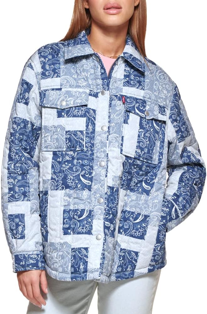 

Женская стеганая куртка Levi's с ромбовидным узором, New Blue Paisley Patchwork
