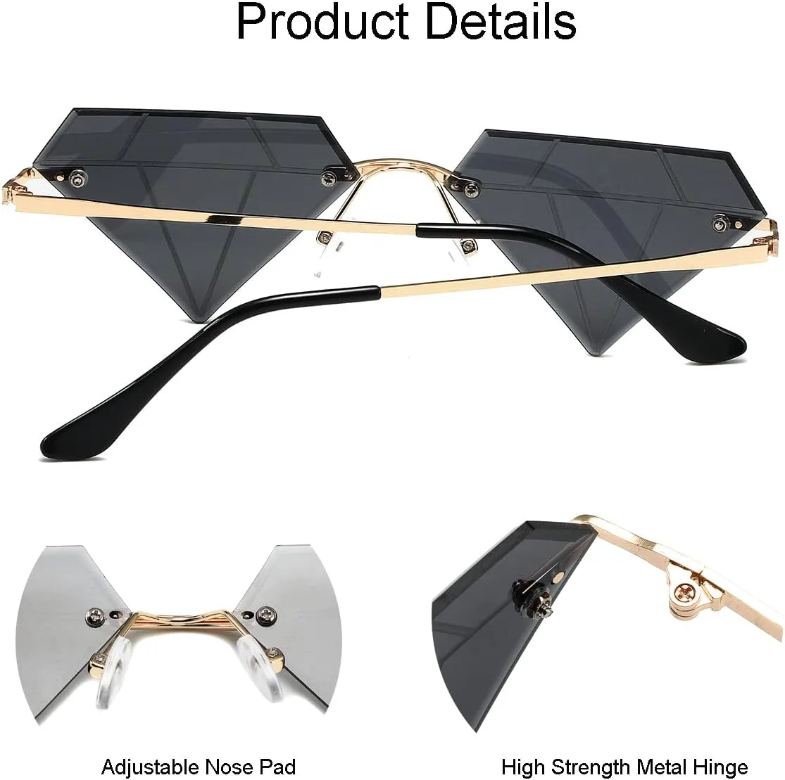 

Солнцезащитные очки JOVAKIT в форме треугольника и ромба для женщин и мужчин, винтажные, без оправы, в стиле ретро, ​​для рейв-вечеринок и Хэллоуина, A2 Gold/Grey