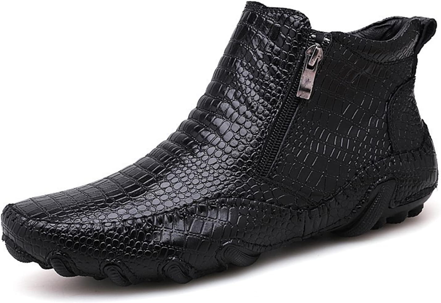 

Мужские кожаные лоферы PURCHAWEE с принтом, ручная работа, повседневные, с боковой молнией, не скользящие, с хорошей поддержкой свода стопы, мягкие и дышащие, для официального ношения, черный