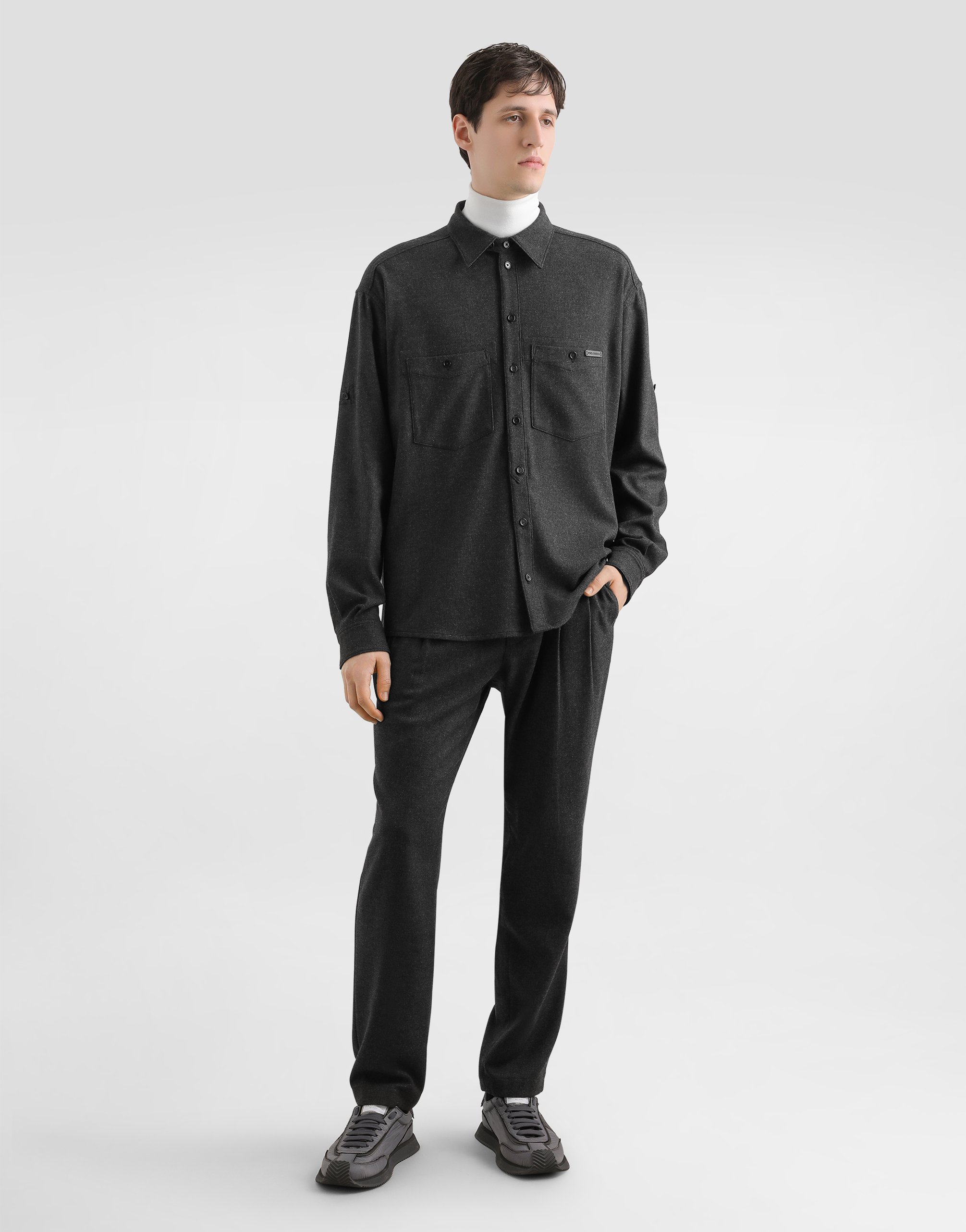 Брюки из мелированной шерсти матового оттенка Dolce & Gabbana, серый — фото 2