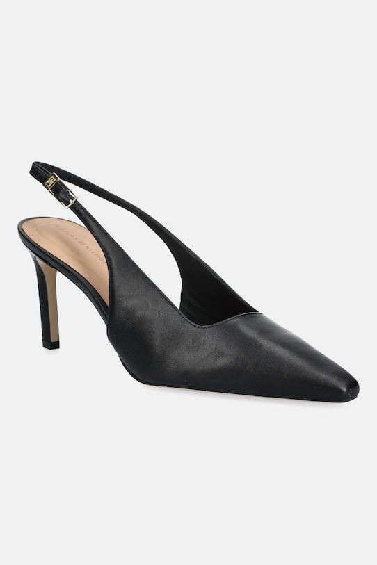 Кожаные туфли-лодочки SQUARED TOE HIGH HEEL SLINGBACK на шпильке с открытой пяткой и квадратным мыском Tommy Hilfiger, черный