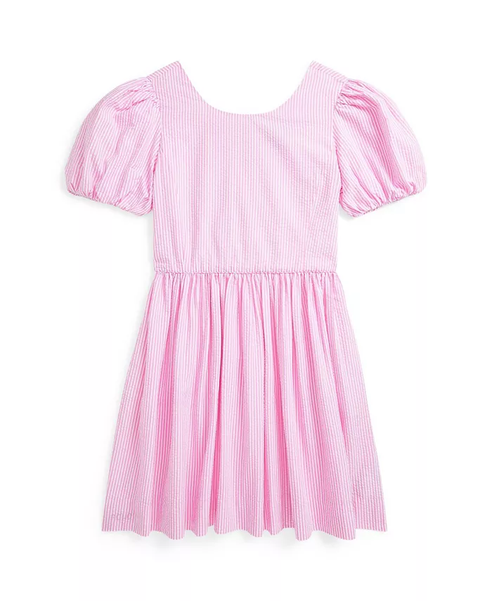 

Платье из хлопкового пике в полоску для девочек Big Girls Polo Ralph Lauren, розовый