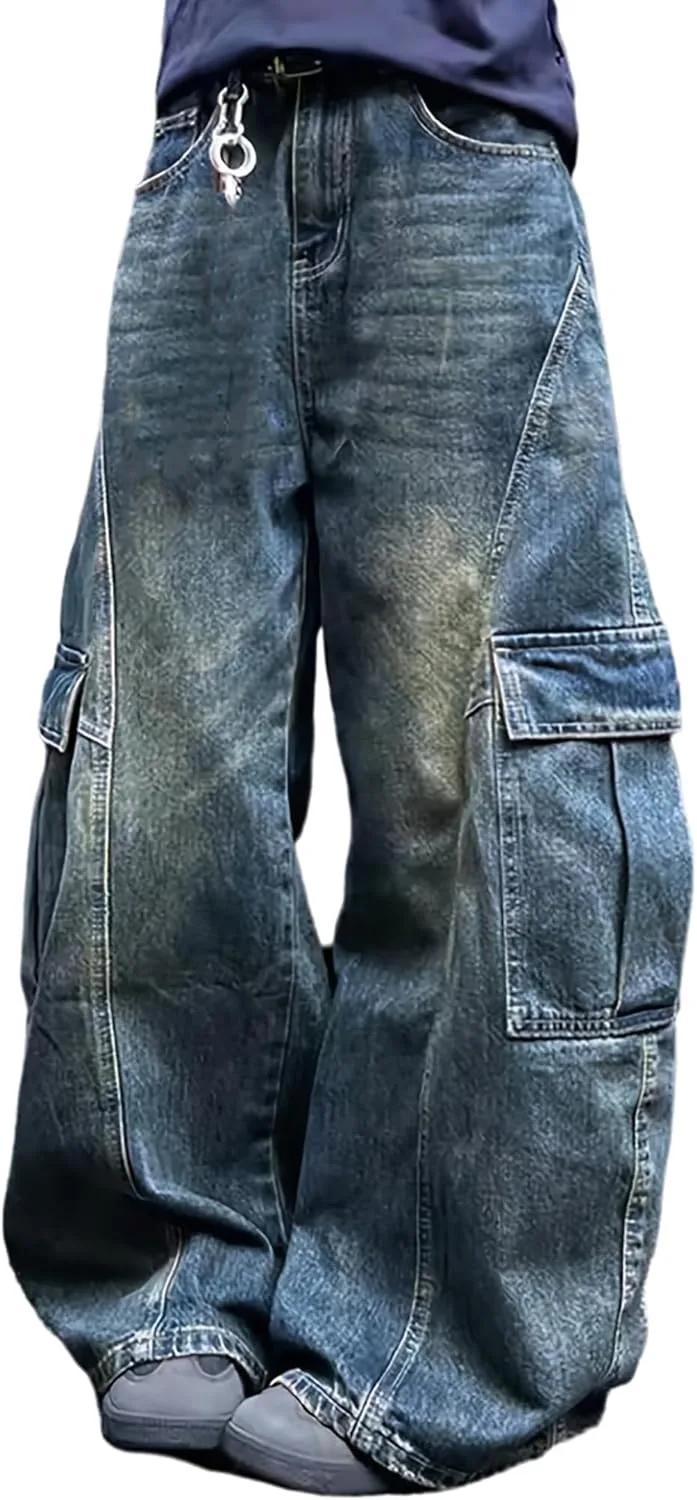 

Женские багги карго джинсы мид райз с патчворком QLAUYIOE