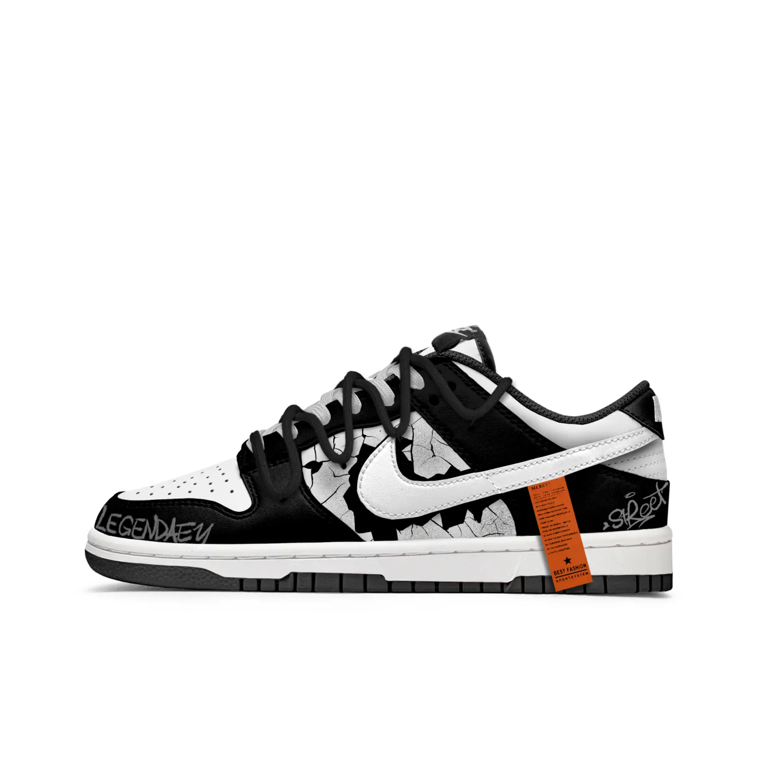 

Nike Детские кроссовки для скейтбординга Dunk Crackle Five Stripes с противоскользящим износостойким верхом, черные, белые, подростковые