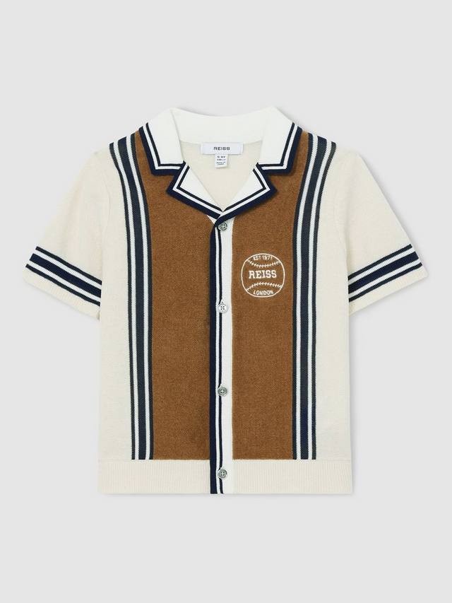 

Детская футболка Appling с цветными блоками из хлопка Reiss, Tobacco Brown/White