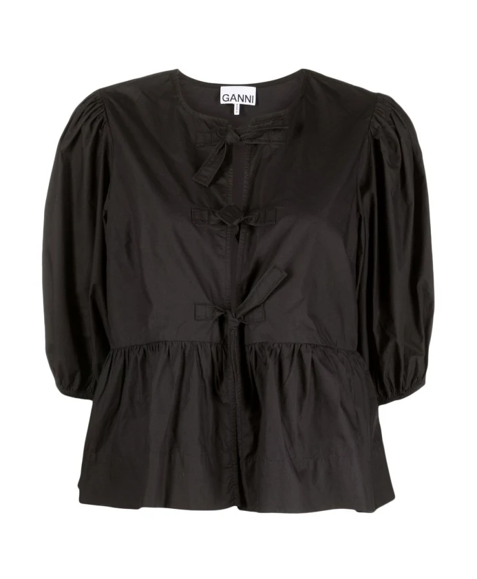 

Черный топ с застежкой на бант. Ganni, черный