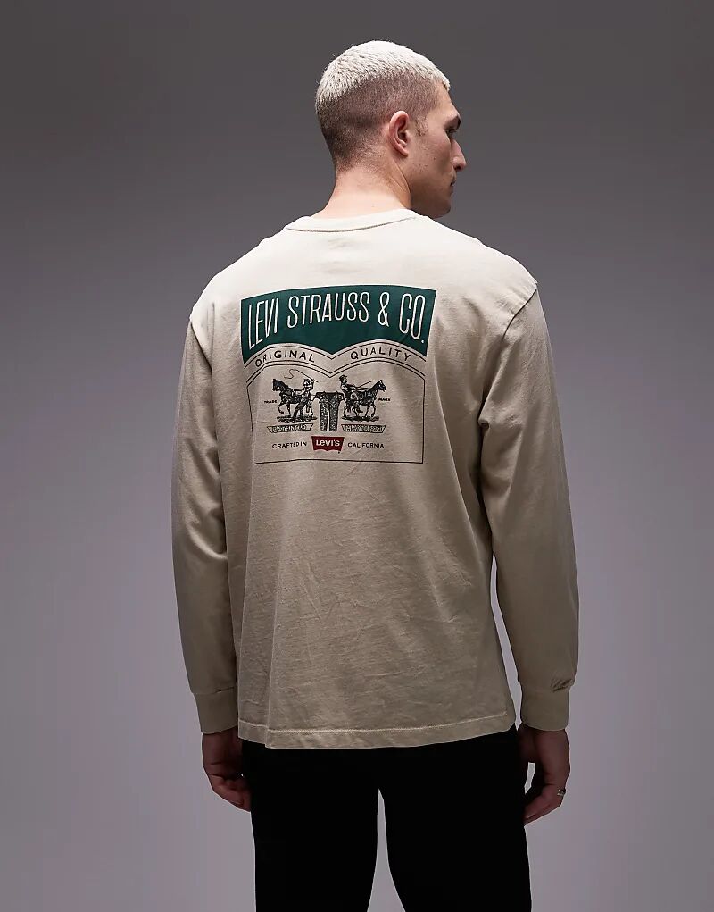 

Футболка Levi's с длинным рукавом и принтом логотипа на спине в виде двух лошадей бежевого цвета
