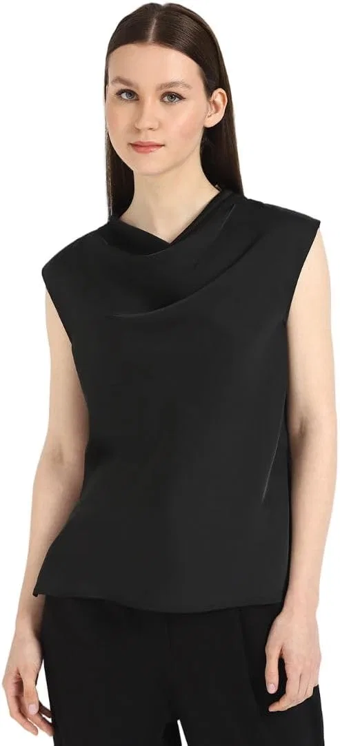 Блуза сатиновая, классический крой, Calvin Klein, черный