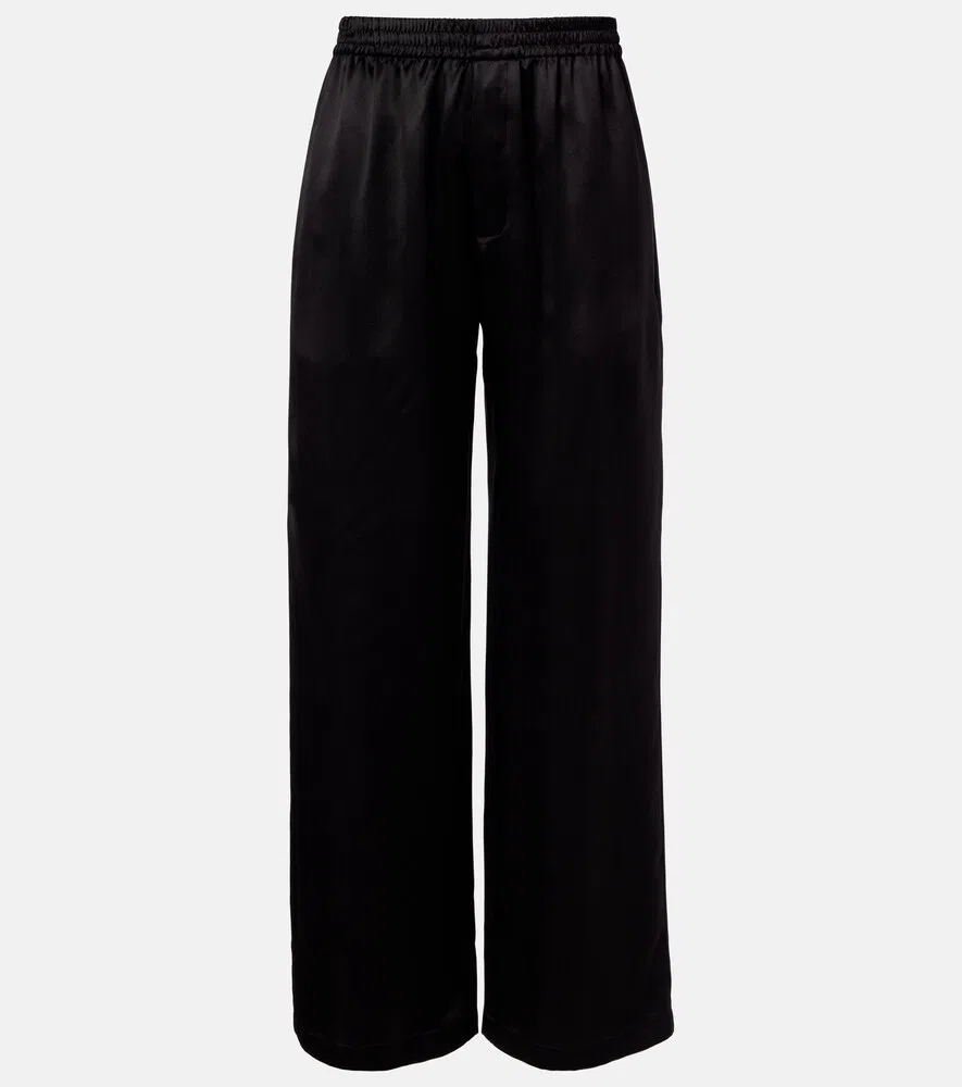 Прямые брюки из шелкового атласа Saint Laurent, черный