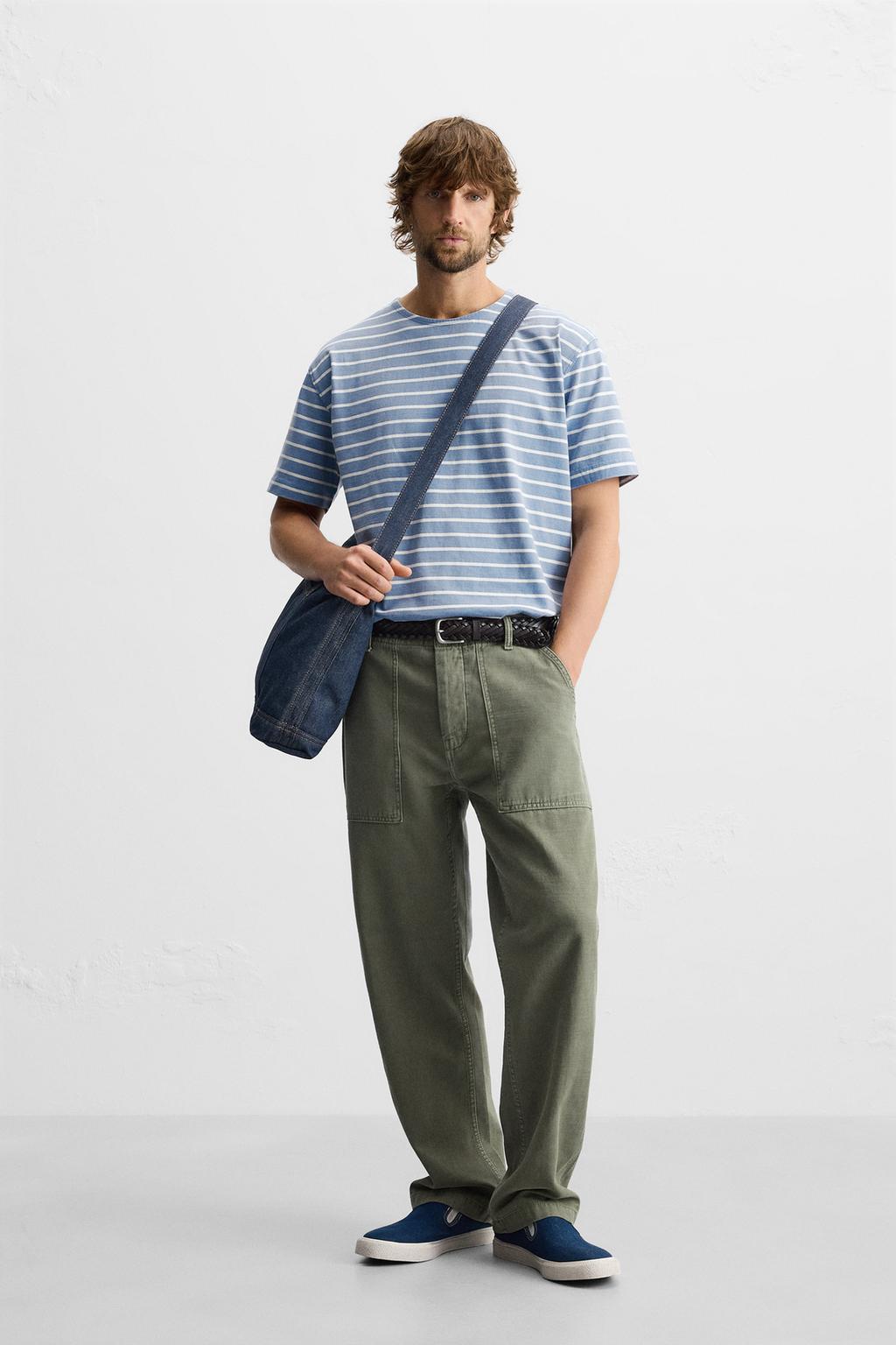 

Жаккардовая футболка в полоску ZARA, цвет Blue/White
