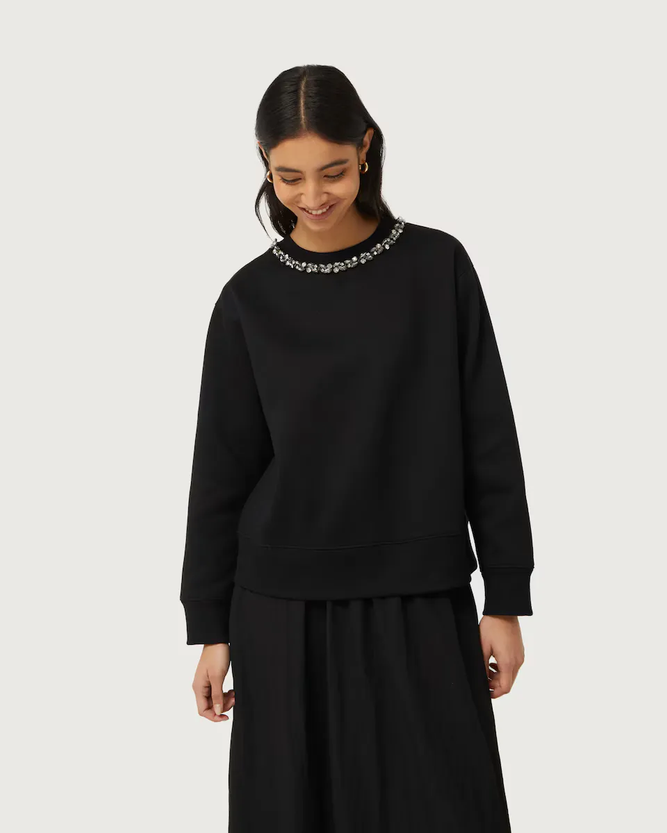 

Женская толстовка с круглым вырезом и деталями из стразов Compañía Fantástica, черный