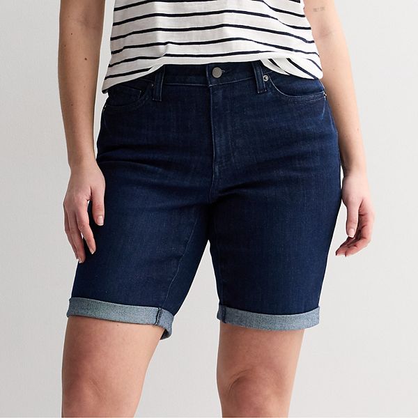 

Женские джинсовые шорты-бермуды с манжетами Sonoma Goods For Life, Super Dark Wash