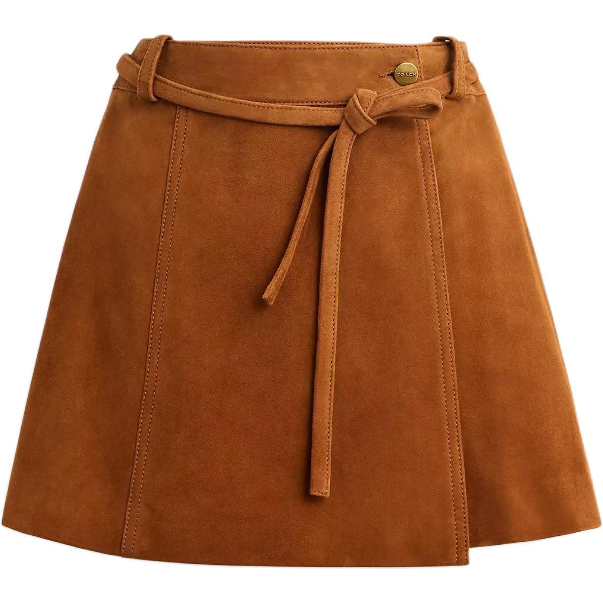 

Coach Короткая кожаная юбка SS25 для женщин, теплый коричневый цвет