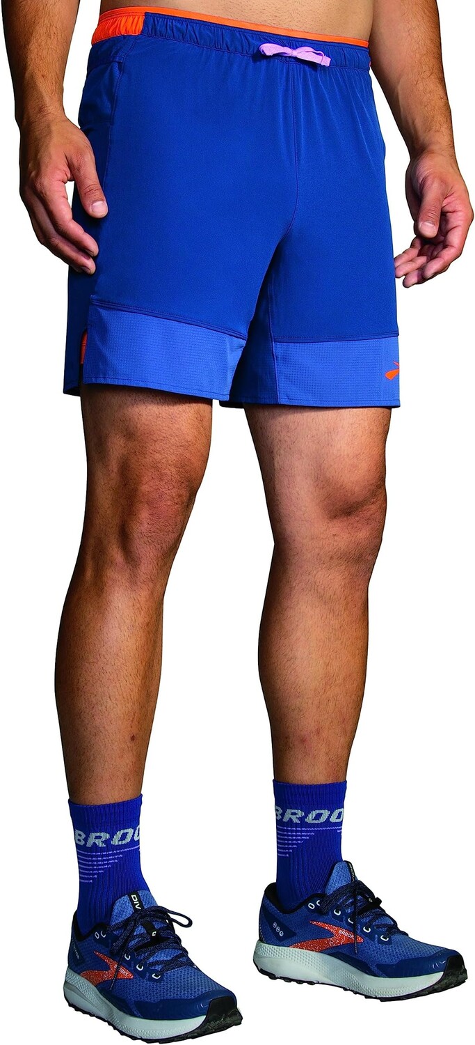 

Шорты Brooks High Point 7" 2-in-1 Shorts, цвет Dark Aegean/Bright Orange