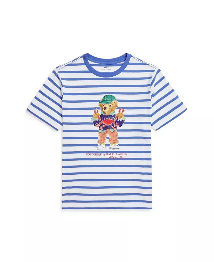 

Футболка поло с медведем и полосками для мальчиков старшего возраста Polo Ralph Lauren, мультиколор