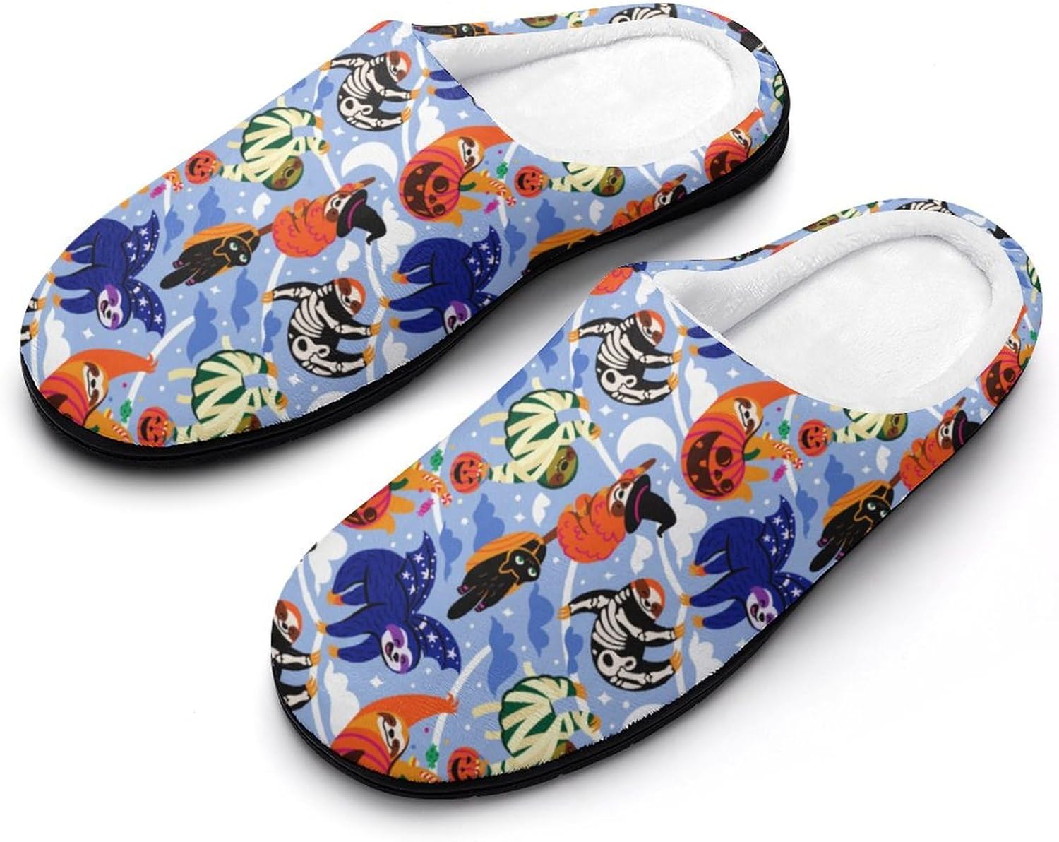 

Тапочки Kojxou Sloth Happy Halloween для женщин и мужчин, с супинатором из пены с эффектом памяти, хлопковые домашние сабо, удобные шлепанцы для дома и улицы, синий