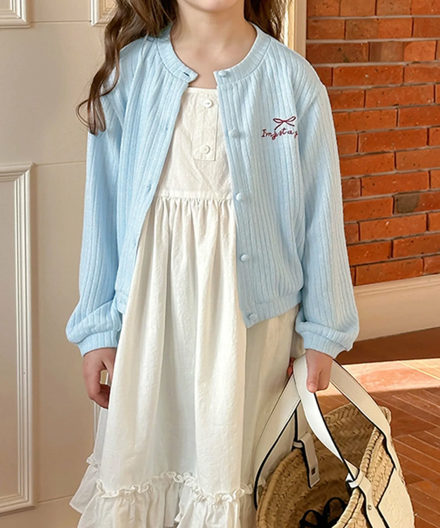 Детский ребристый кардиган с вышивкой Aimoha Kids, blue
