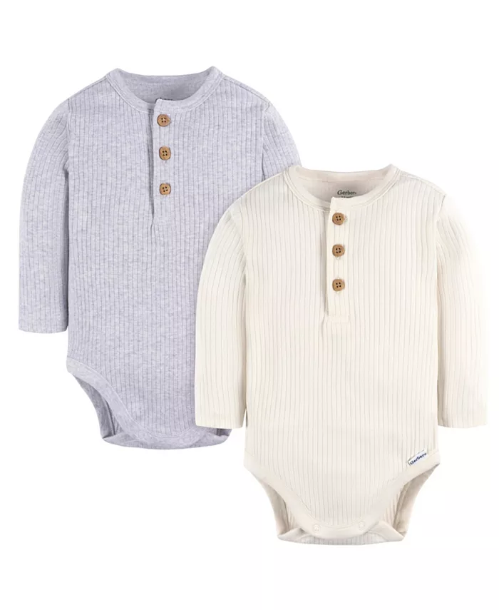 

Боди для мальчиков с длинным рукавом в стиле Henley, 2 шт Gerber, серый