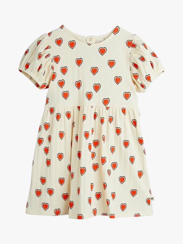 

Детское платье с пышными рукавами в сердечках Mini Rodini, Off White