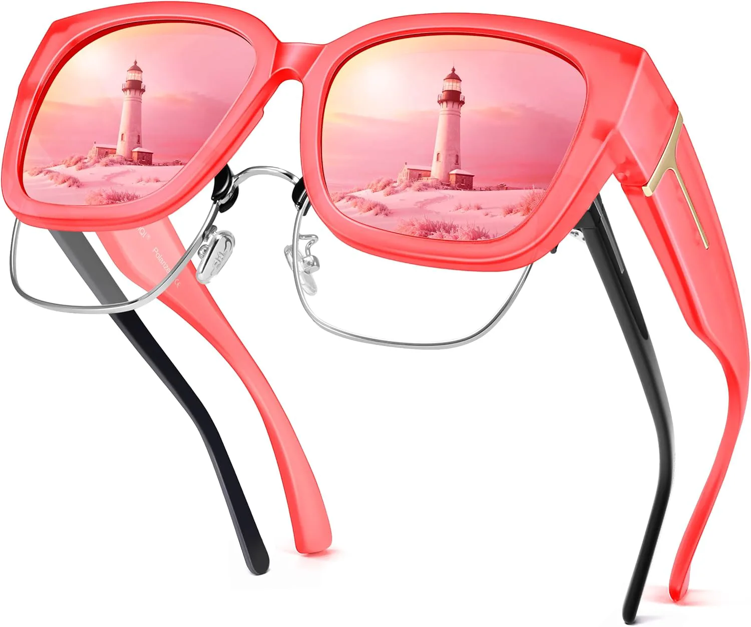 

Женские поляризованные солнцезащитные очки URUMQI, защитные очки от УФ-излучения UV400 с линзами TR90, модные квадратные линзы, A14 Matte Red Frame/Pink Mirrored Lens