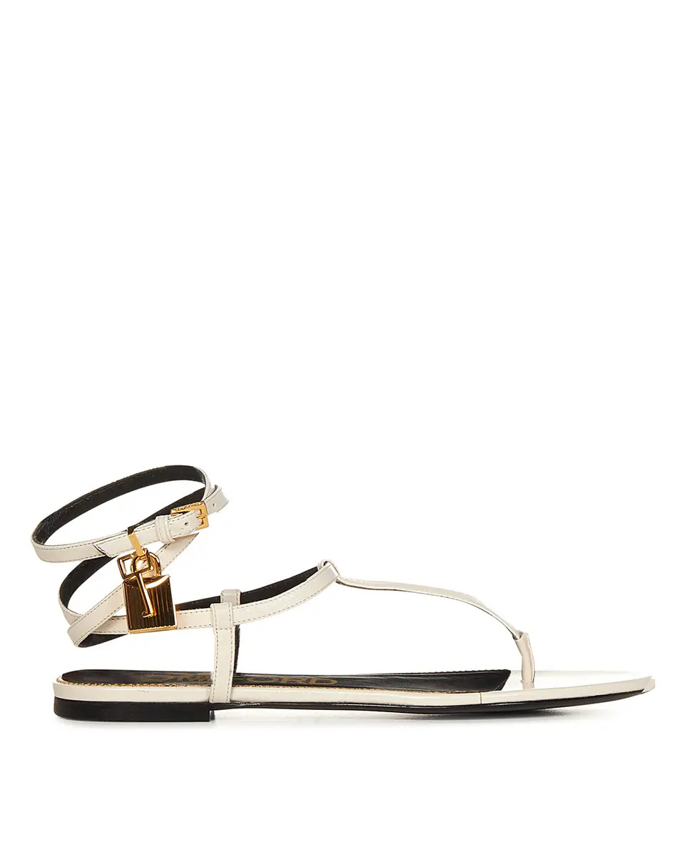 Женские кожаные сандалии Tom Ford Flat белого цвета