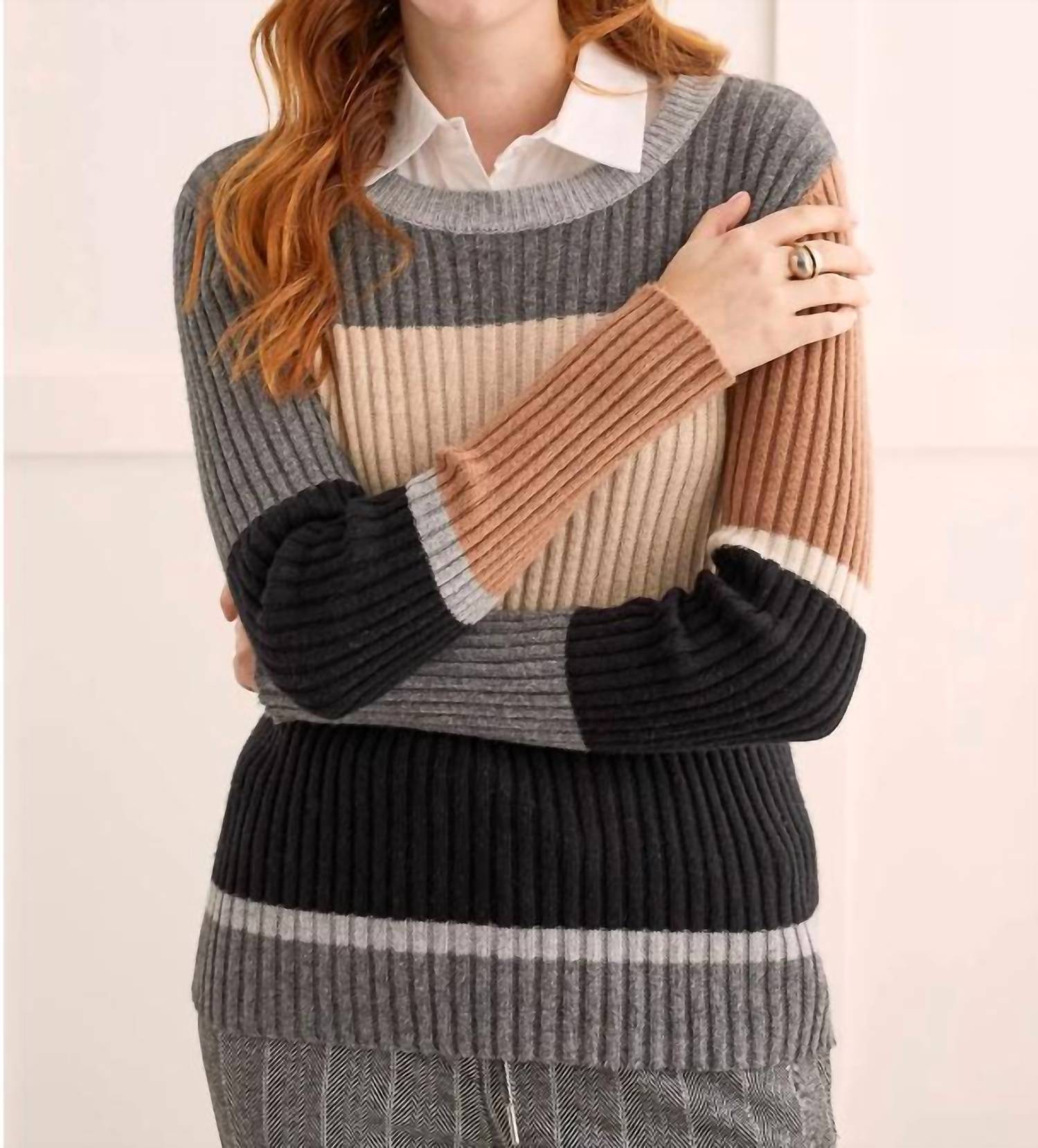 

Рельефный свитер с цветными блоками и круглым вырезом в цвете charcoal TRIBAL, Charcoal