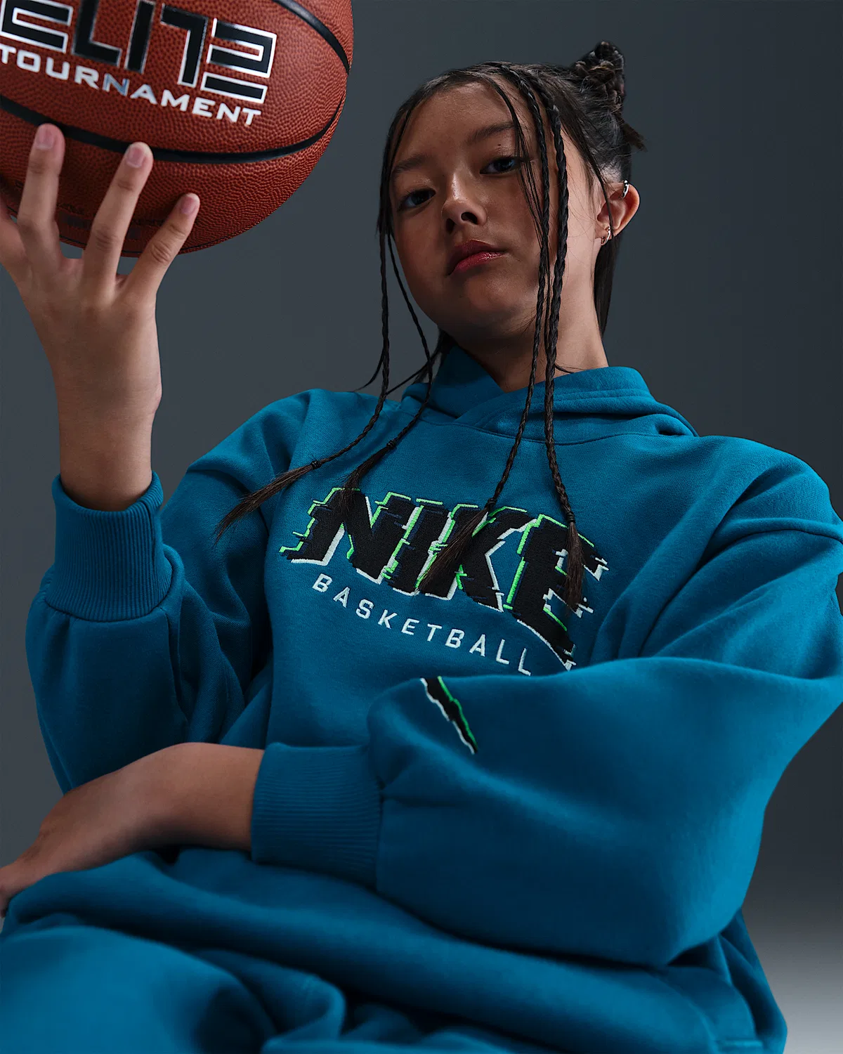 Детская флисовая худи-пуловер Nike Culture of Basketball, Green Abyss/Black — фото 3