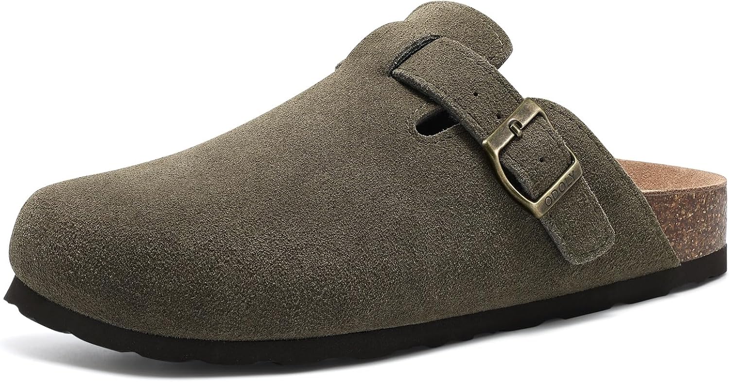 

Замшевые сабо для женщин и мужчин с мягкой пробковой стелькой, кожаные мюли, удобные обувь «картошка» с поддержкой свода Odoly, зеленый