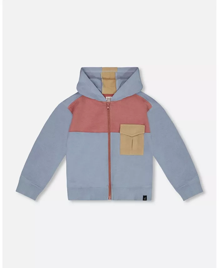 

Детский худи на молнии из велюра для мальчиков Pale Blue And Dark Old Rose Deux par Deux, синий