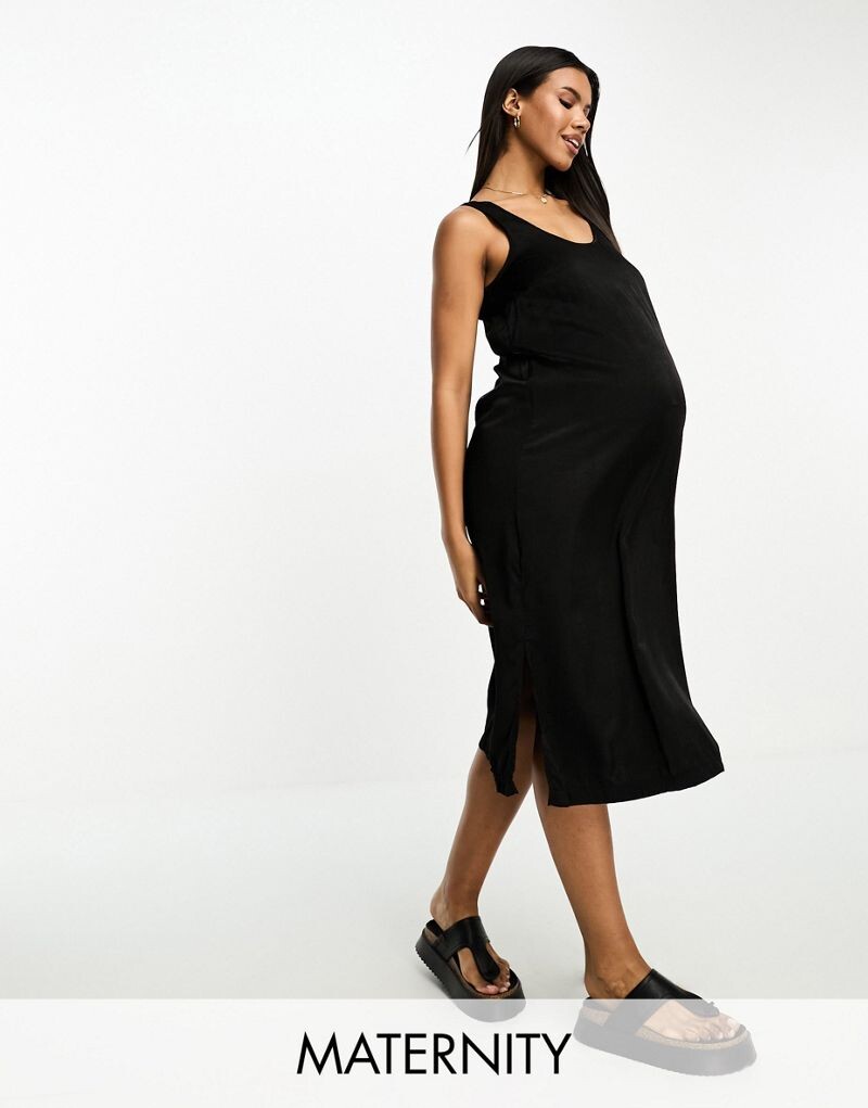 

Черное атласное платье миди Mamalicious Maternity