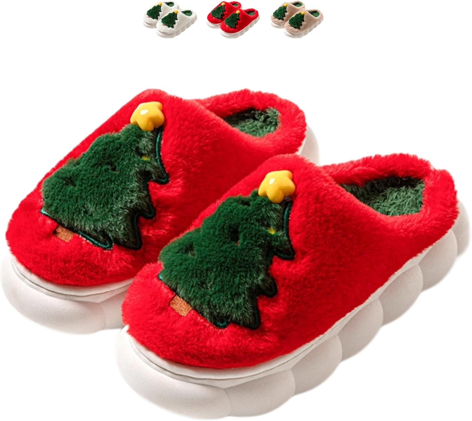 

Рождественские домашние тапочки iwhgrmp для женщин и мужчин, плюшевые хлопковые зимние тапочки для спальни, теплые, с нескользящей подошвой, с праздничным дизайном, красный