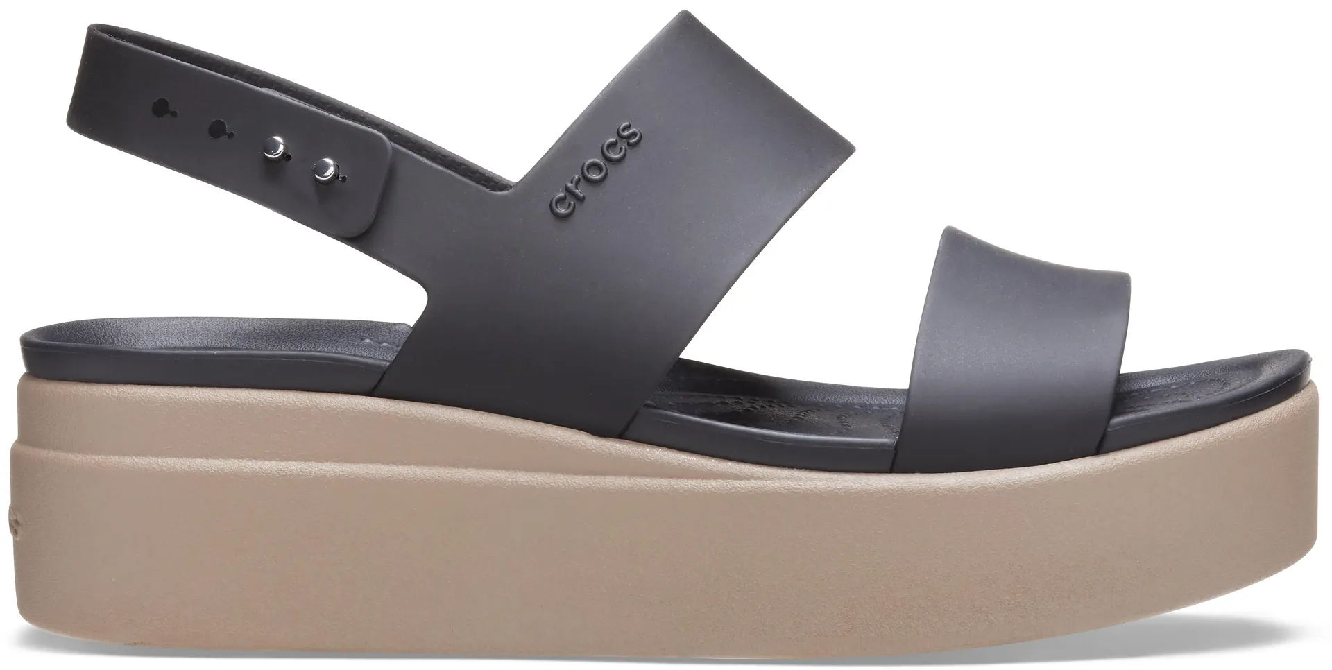 Босоножки на танкетке Crocs "Brooklyn Low Wedge", летняя обувь, босоножки, танкетка, на модной подошве на платформе, цвет Schwarz/Mushroom — фото 4