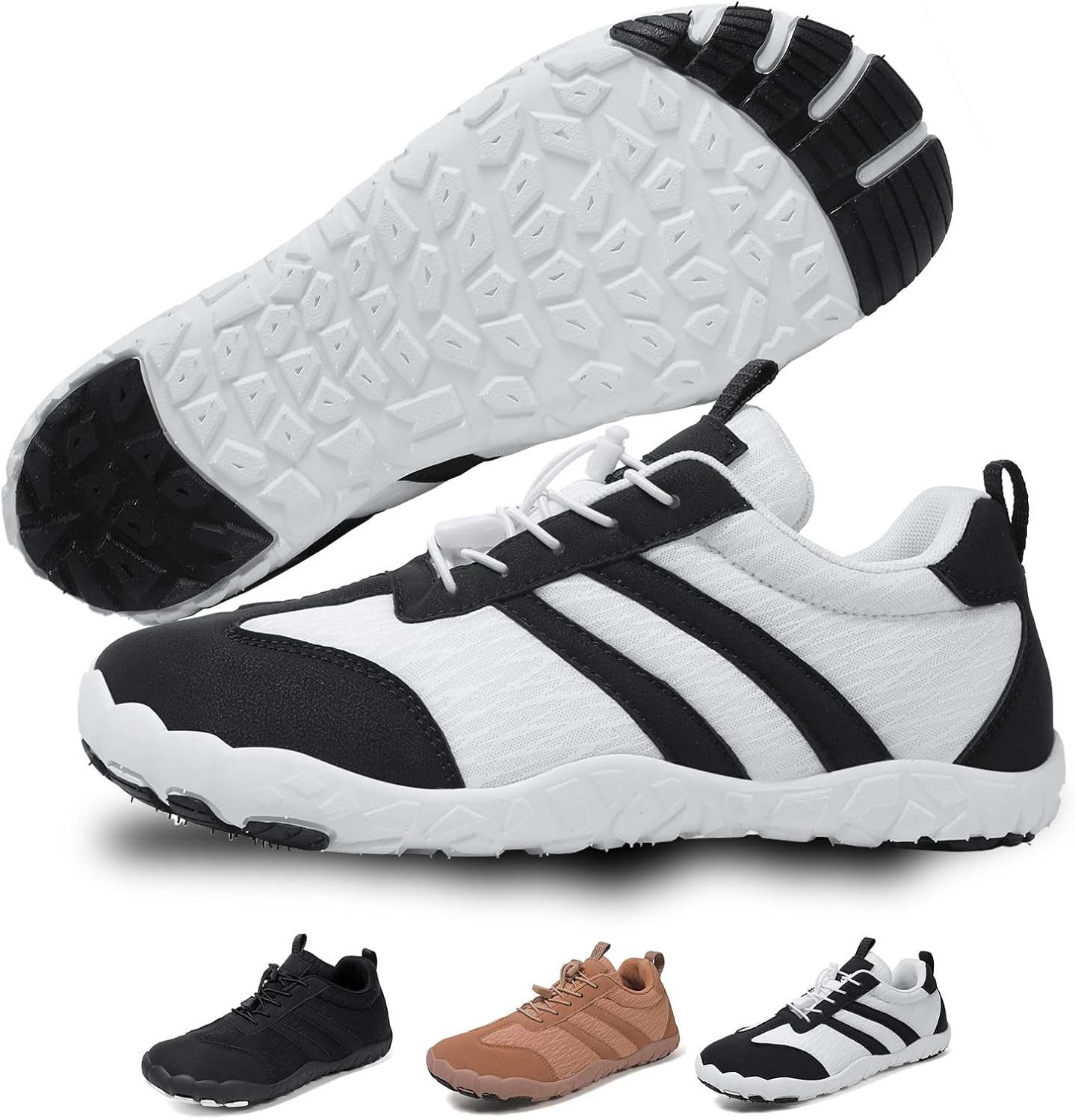 

Походные кроссовки для пеших прогулок для женщин и мужчин, унисекс, легкие, с широкой носковой частью, противоскользящие, для бега и спорта Feedmoo, белый/черный