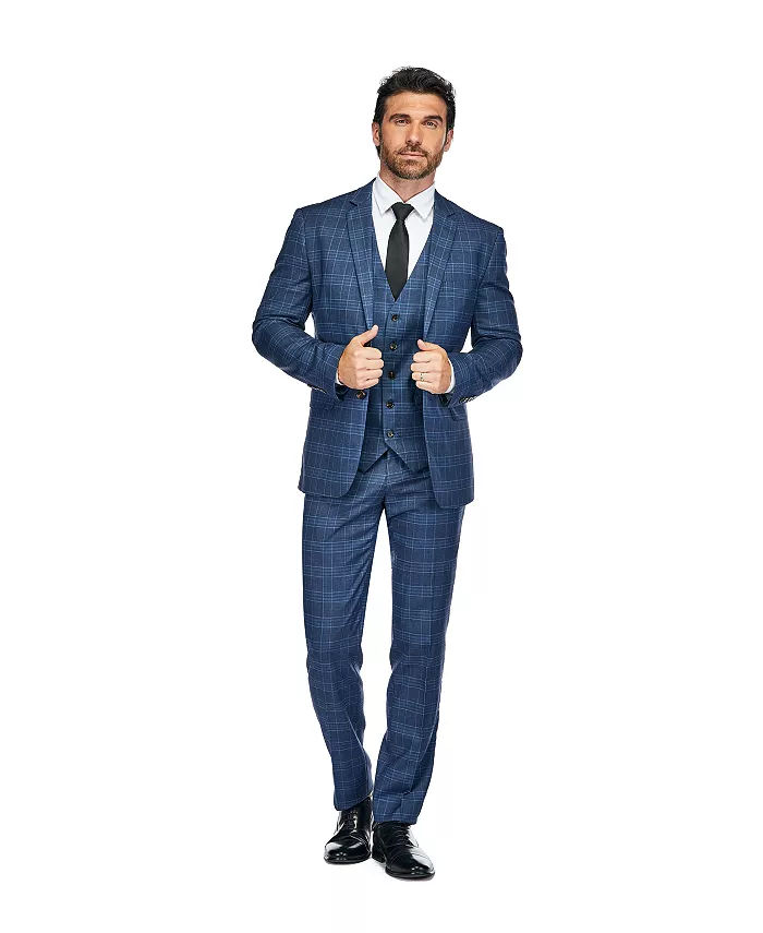 

Мужской костюм Slim Fit 3PC в клетку Gino Vitale, синий