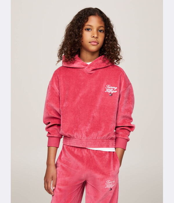 

Свитшот детский Tommy Hilfiger велюровый с капюшоном, розовый