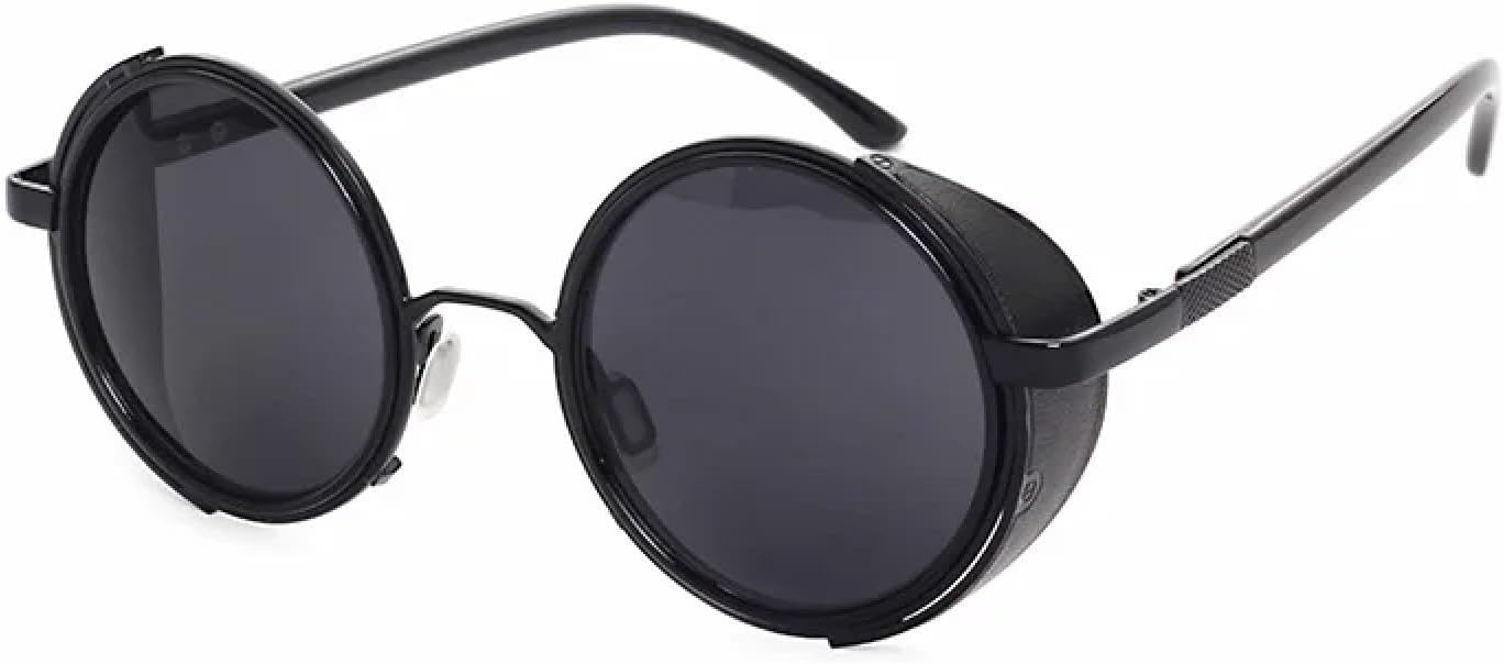 

Винтажные женские солнцезащитные очки в стиле стимпанк ретро с покрытием, мужские круглые солнцезащитные очки в стиле панк с защитой от УФ-излучения UV400 TVTBBVV, Black Grey