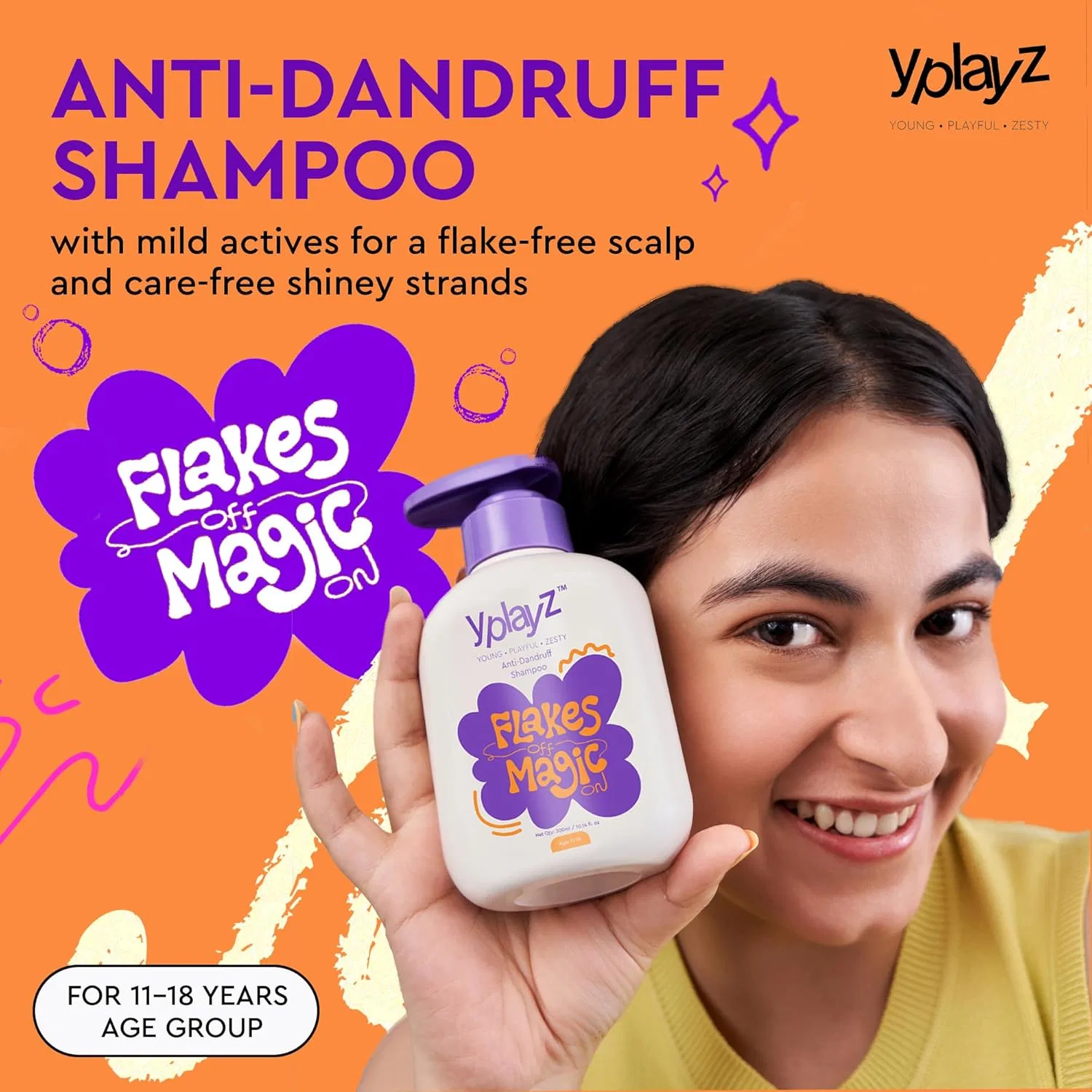 Увлажняющий шампунь от перхоти YplayZ Flakes Off Magic On для подростков 11+ Yplayz — фото 2