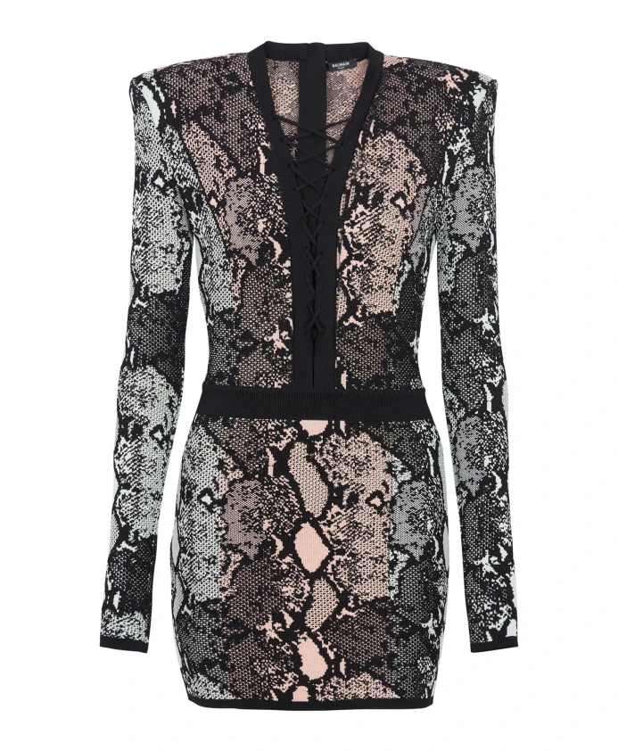 

Короткое платье из жаккарда питона Balmain, мультиколор