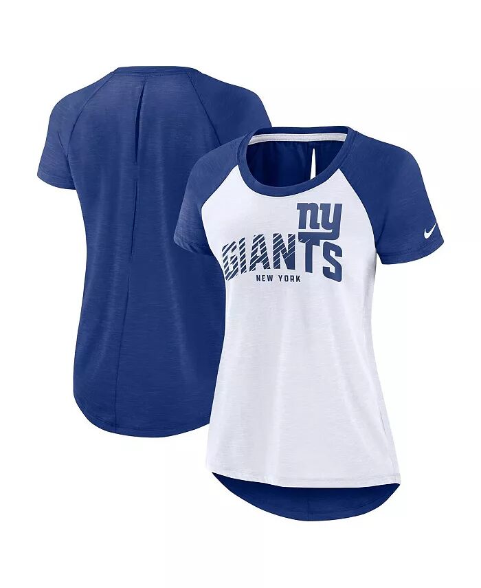 

Женская белая легкая модная футболка с разрезом сзади Royal New York Giants Nike