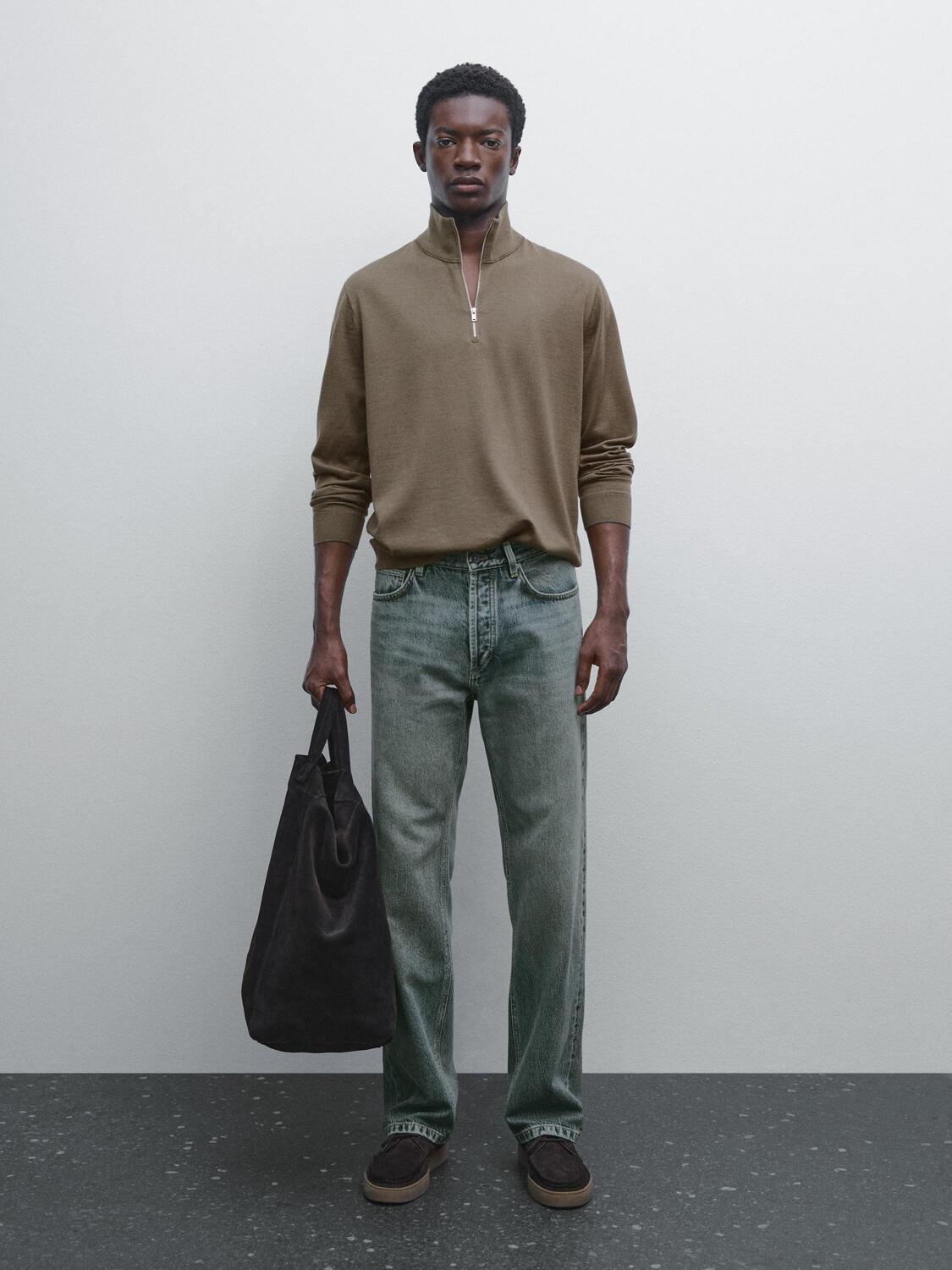 

Вязаный свитер с застежкой-молнией на четверть Massimo Dutti, хаки