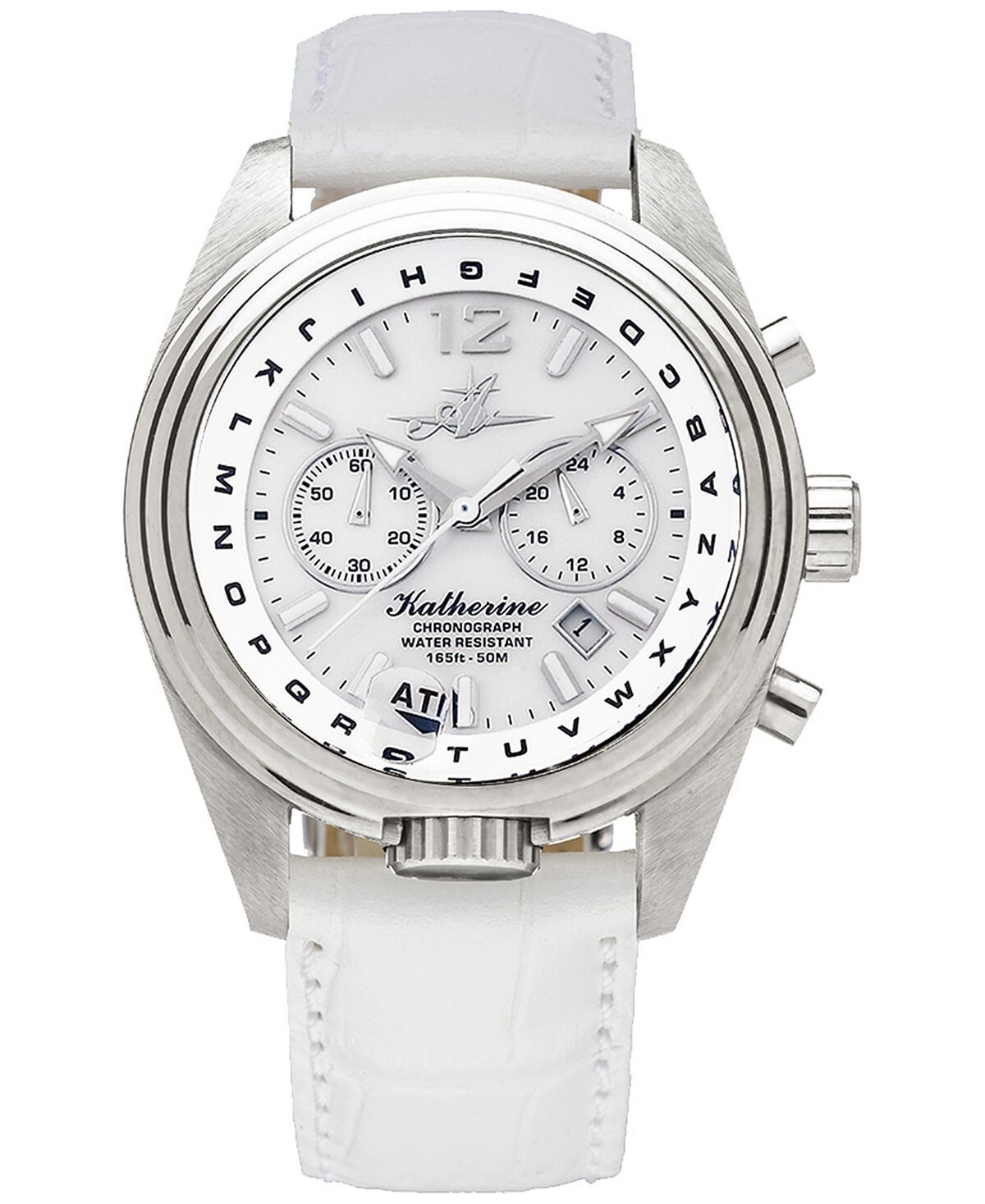 

Женские часы Katherine Chronograph из стали с белым кожаным ремешком, 40 мм Abingdon Co.