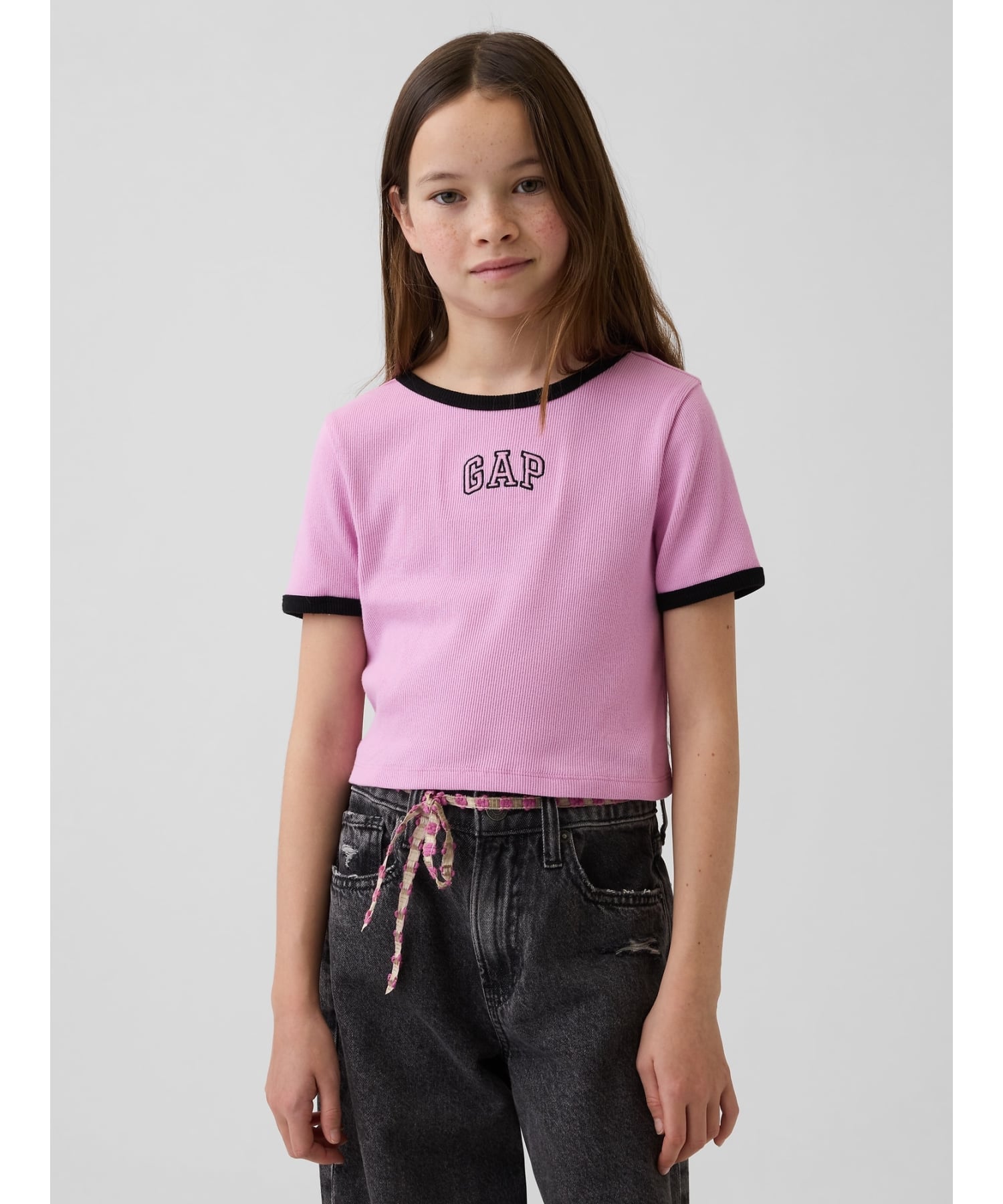 Детская футболка с ребристым логотипом (K)GAP, SUGAR_PINK
