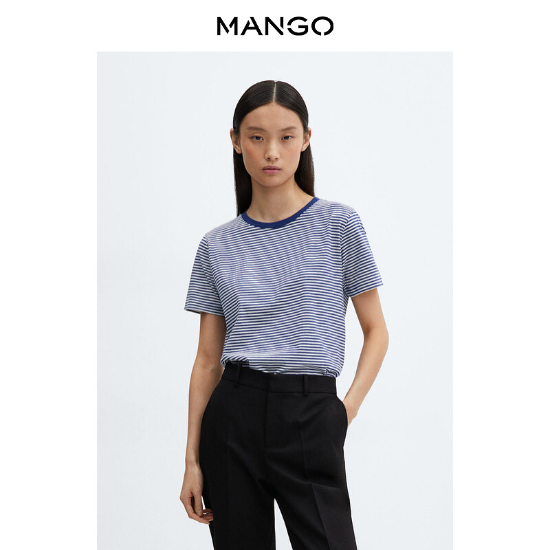 

Женская футболка Mango из чистого хлопка с короткими рукавами, синий