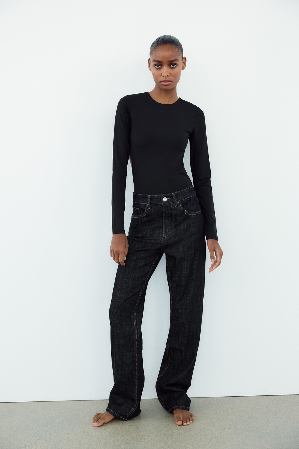 

Боди из полиамида с вырезом ZARA, черный